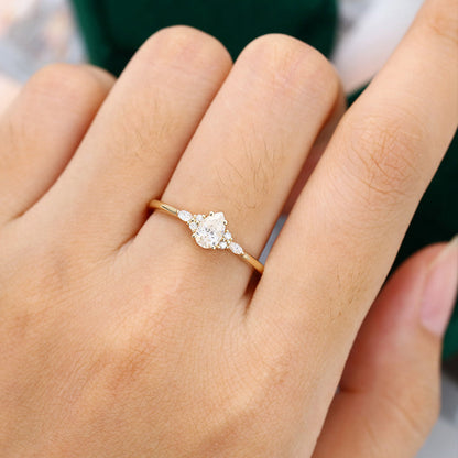 0.69 CT Pear Shaped Moissanite Cluster Engagement Ring 2