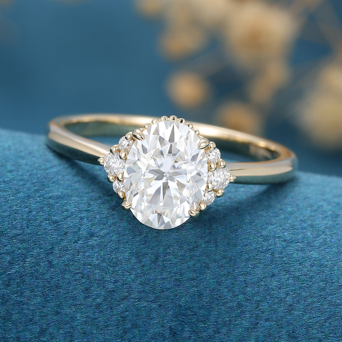 1.33 CT Oval Shaped Moissanite Cluster Engagement Ring 4