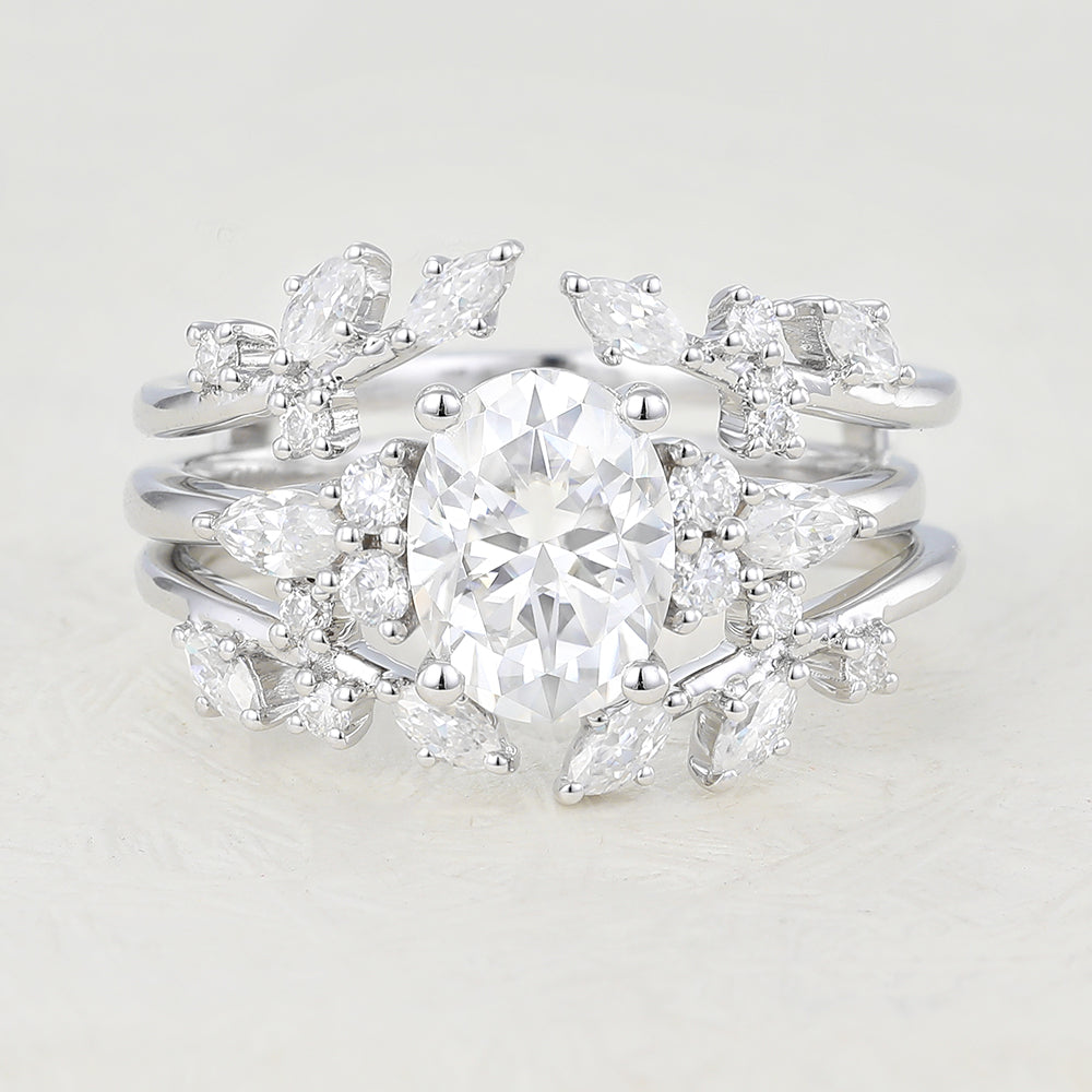 1.33 CT Oval Moissanite Vintage Cluster Bridal Ring Set 1