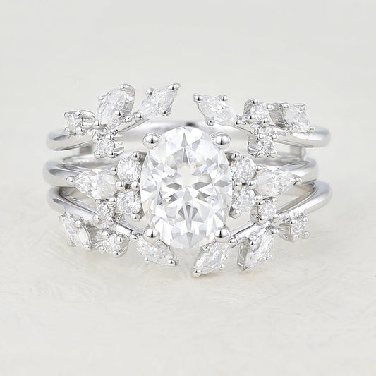 1.33 CT Oval Moissanite Vintage Cluster Bridal Ring Set 1