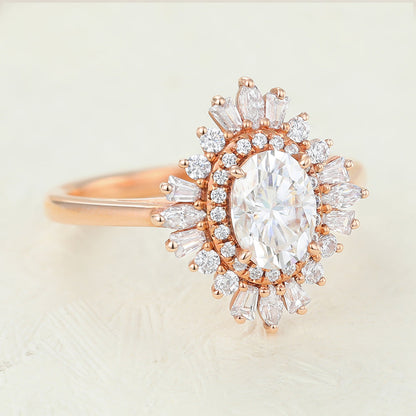 0.84 Oval Shaped Moissanite Ballerina Style Engagement Ring 5