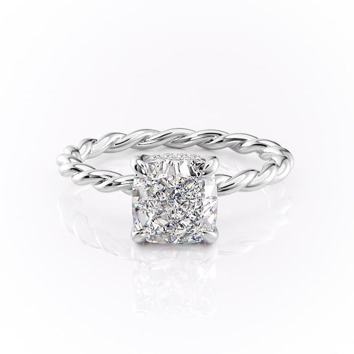 2.15 CT Cushion Cut Twisted Band Moissanite Engagement Ring 10