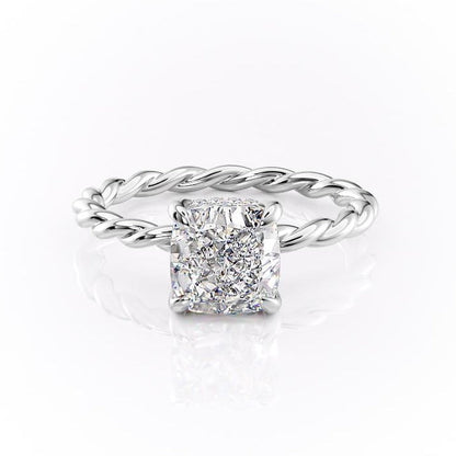 2.15 CT Cushion Cut Twisted Band Moissanite Engagement Ring 10