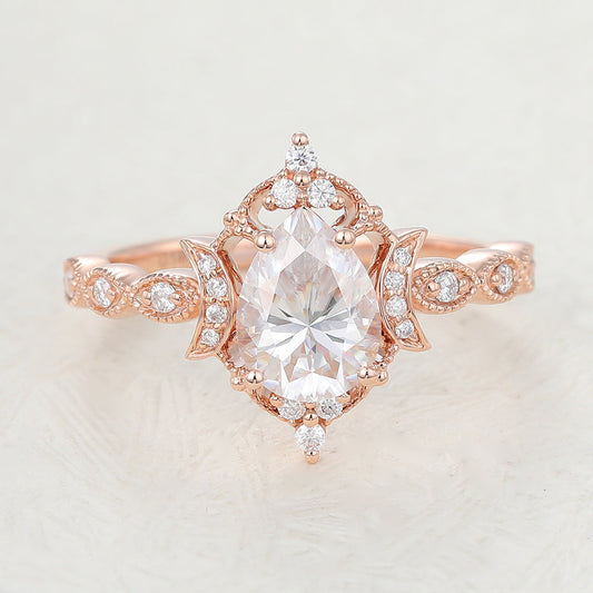 0.90 CT Pear Shaped Moissanite Vintage Engagement Ring 1