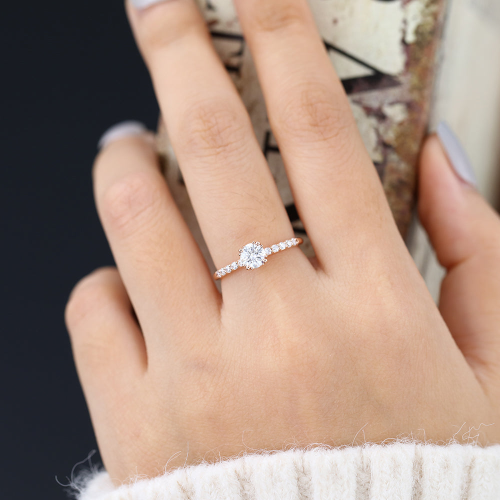 0.41 CT Round Shaped Moissanite Pave Setting Engagement Ring 6