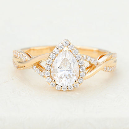 0.43 CT Pear Shaped Moissanite Halo & Twisted Pave Engagement Ring 6