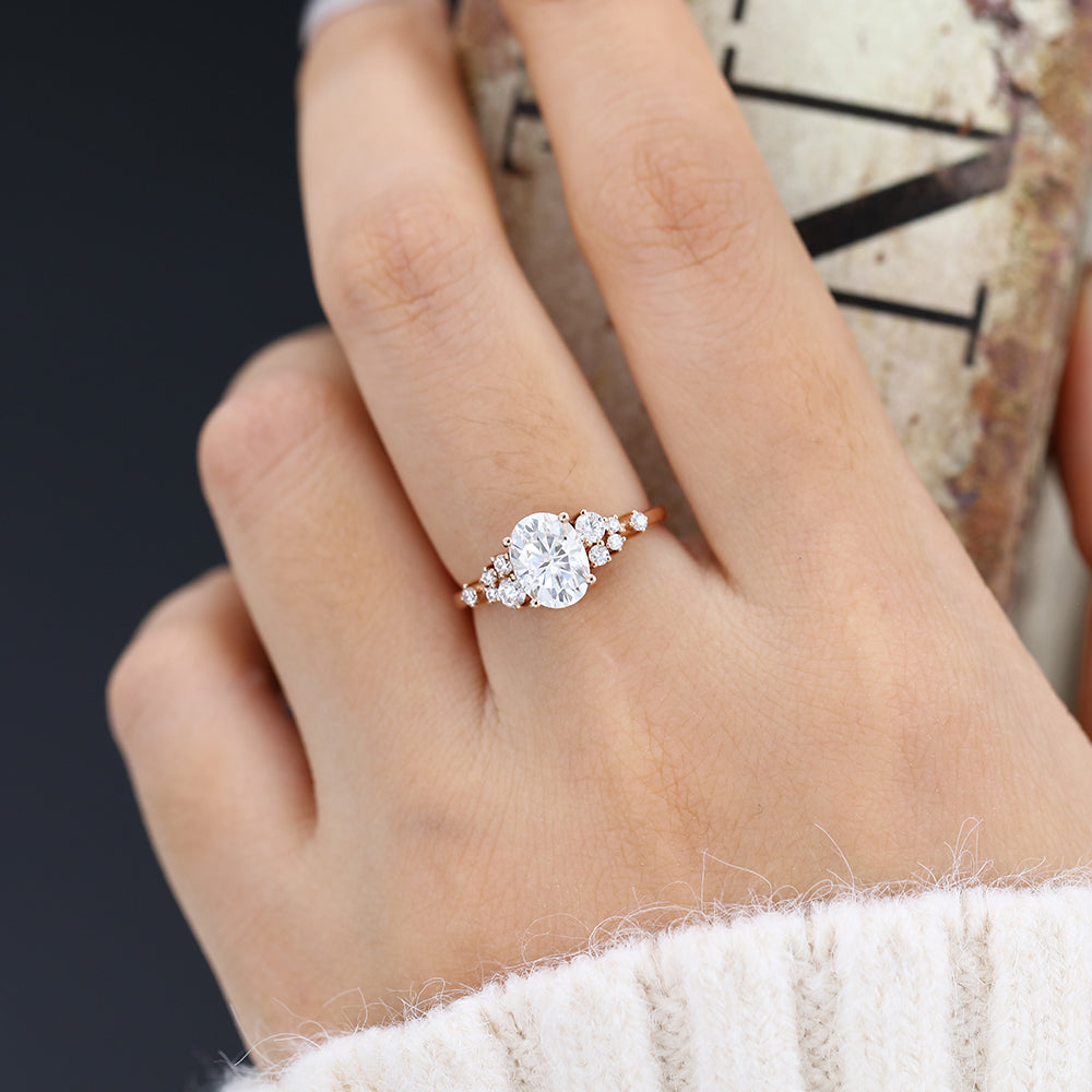 1.33 CT Oval Shaped Moissanite Cluster Engagement Ring 2