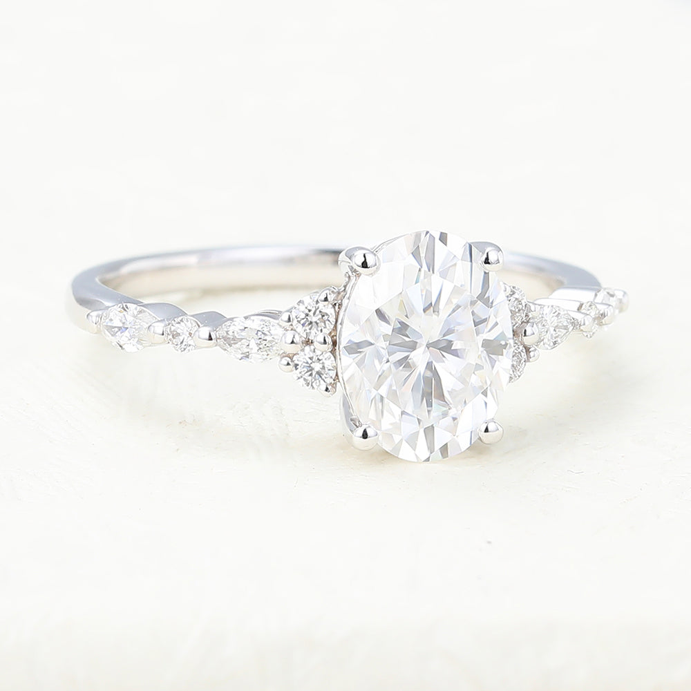 1.33 CT Oval Shaped Moissanite Pave Setting Engagement Ring 4