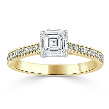 1.0 CT Asscher Cut Solitaire Moissanite Engagement Ring With Chanel Pave Setting 5