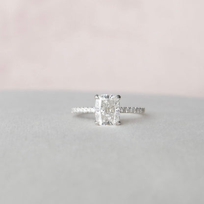 1.5 CT Cushion Hidden Halo Pave Moissanite Engagement Ring 2