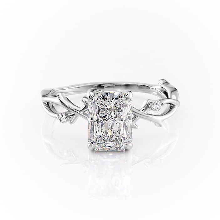 2.10 CT Radiant Solitaire & Twig Style Pave Moissanite Engagement Ring 10