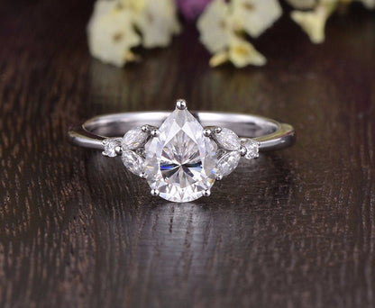 0.75 CT Pear Cluster Moissanite Engagement Ring 1